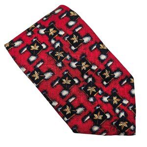Nordstrom Silk Tie By J Z Richards Red Navy Gold Leaf Pattern Hand Crafted